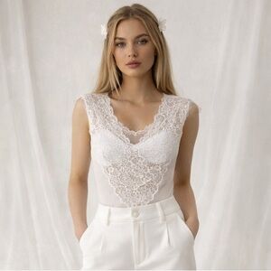 Lisanza Filo di Scozia Cotton White Lace Top S Romantic Coquette Lace Angelcore
